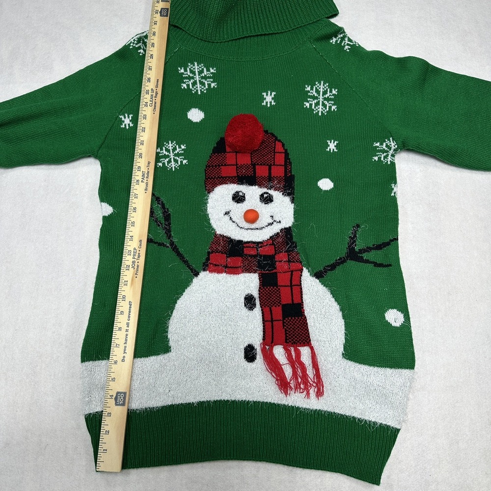 Women's Christmas Snowman Sweater Sz Small Green Buffalo Plaid 3D Pom Pom - Picture 8 of 9